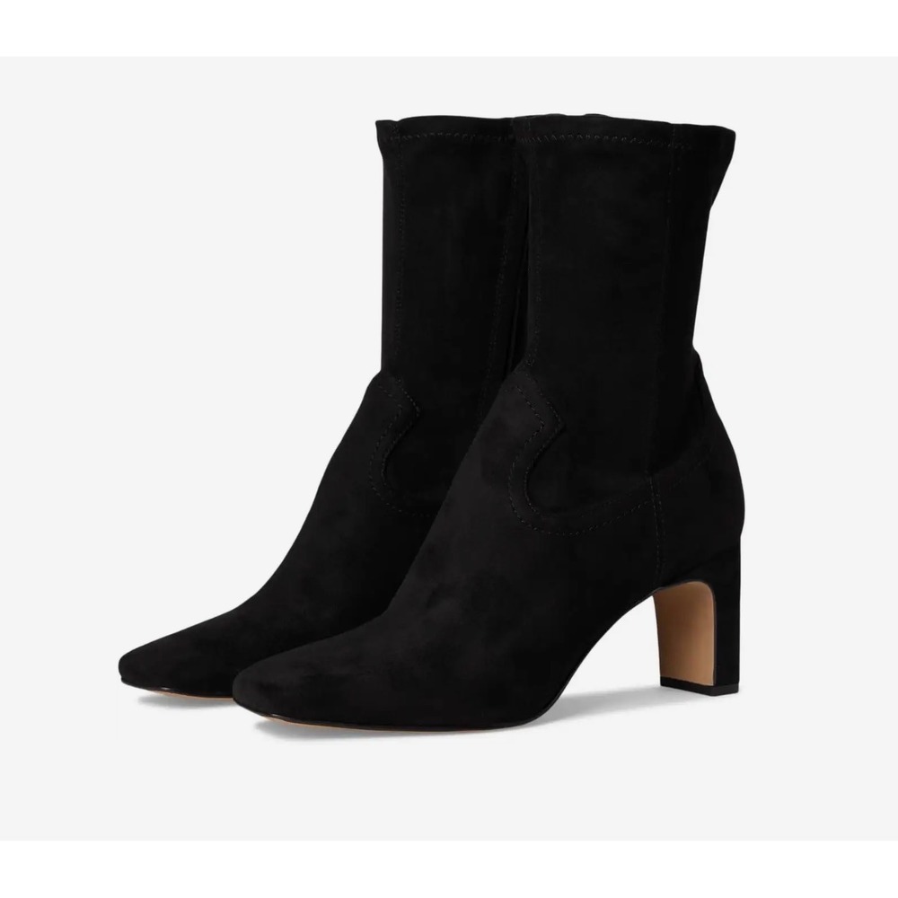 Dolce Vita Milla Black Stretch Suede Square Toe Block Heel Ankle Boots Size 8M
